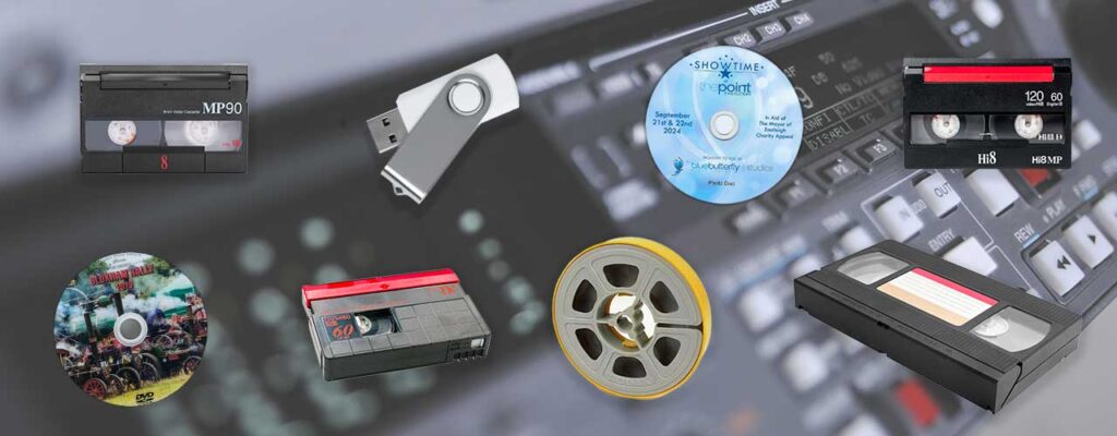 Display of video tapes, cine film, USB stick and printed DVD disc